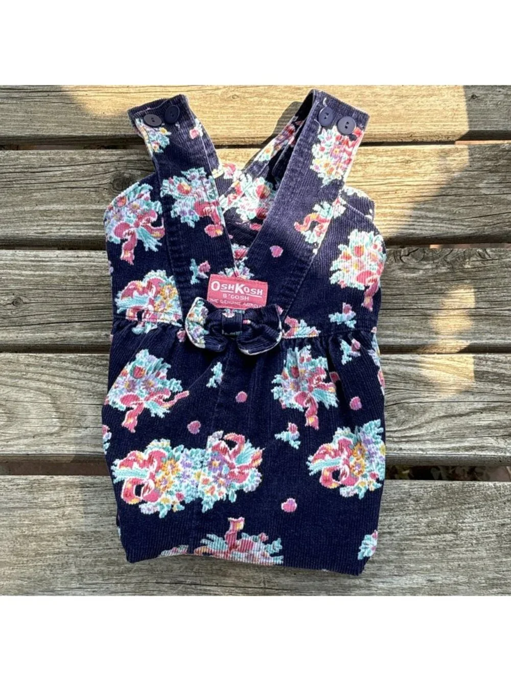 Vtg Osh Kosh Vestbak Corduroy Overalls Girls 3T Floral Print with Bow USA